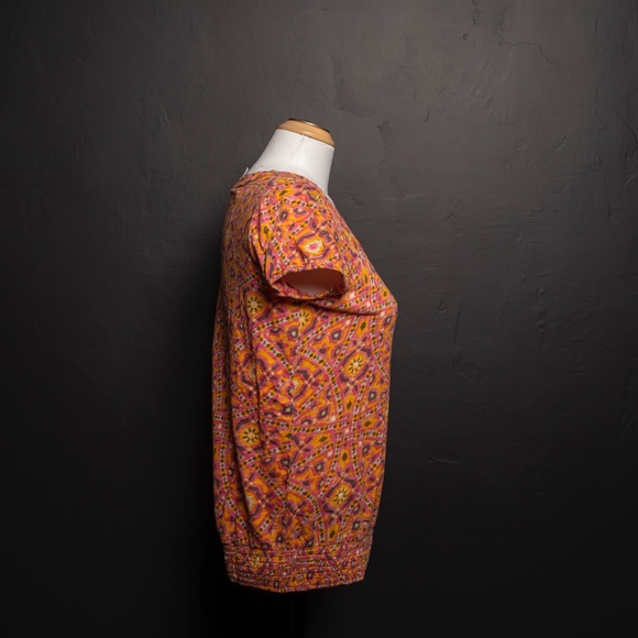 Lucky Brand Geometric Floral Short Sleeve Top Sz S - Picture 2 of 6